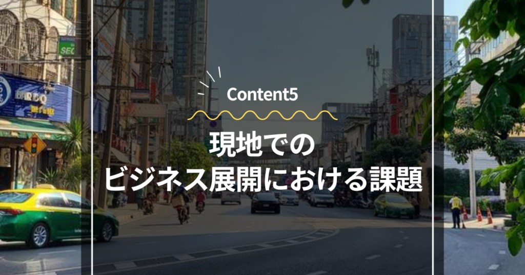 Content5
現地でのビジネス展開における課題